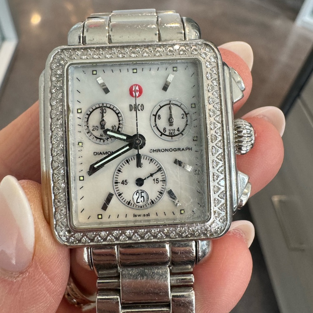 Michele Watch Deco Diamond Stainless Steel Watch 33MM x 35MM dial watch head